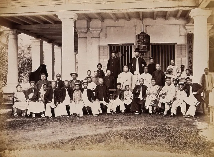 Framed Print : Malaya: Chinese merchants grouped outside their club house on Penang Island, 1881. Creator: John Edmund Taylor Framed Print : Malaya: Chinese merchants grouped outside their club house on Penang Island, 1881. Creator: John Edmund Taylor