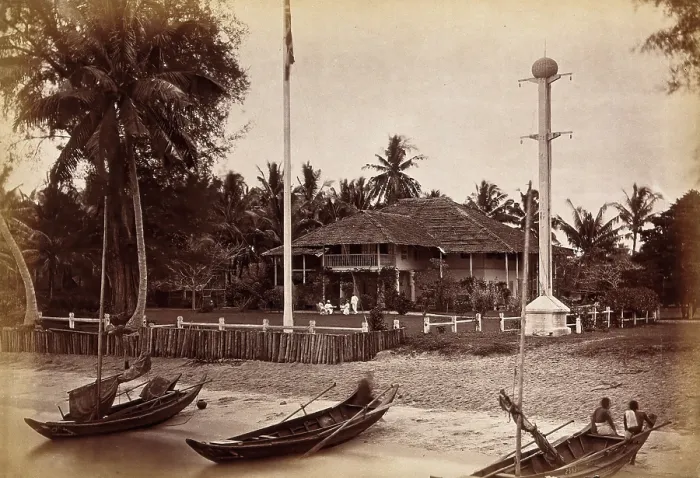 Framed Print : Malaya: a magistrate's house located by a Malay beach, 1881. Creator: John Edmund Taylor. Malaya: a magistrate's house located by a Malay beach, 1881 Framed Print : Malaya: a magistrate's house located by a Malay beach, 1881. Creator: John Edmund Taylor. Malaya: a magistrate's house located by a Malay beach, 1881