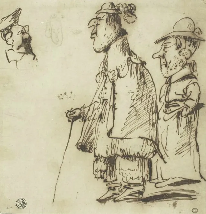 Framed Print : Three Male Caricatures, n.d. Creators: Pier Francesco Mola, Angelo de Rossi Framed Print : Three Male Caricatures, n.d. Creators: Pier Francesco Mola, Angelo de Rossi