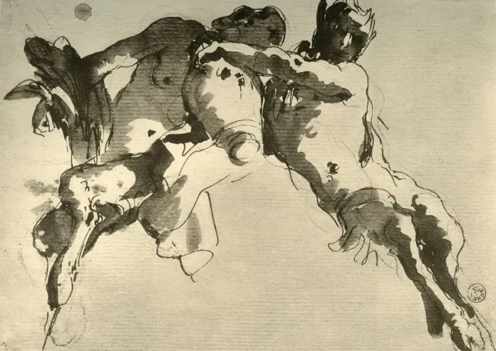 Framed Print : Male and Female Faun with Amphora, mid 18th century, (1928). Artist: Giovanni Battista Tiepolo Framed Print : Male and Female Faun with Amphora, mid 18th century, (1928). Artist: Giovanni Battista Tiepolo