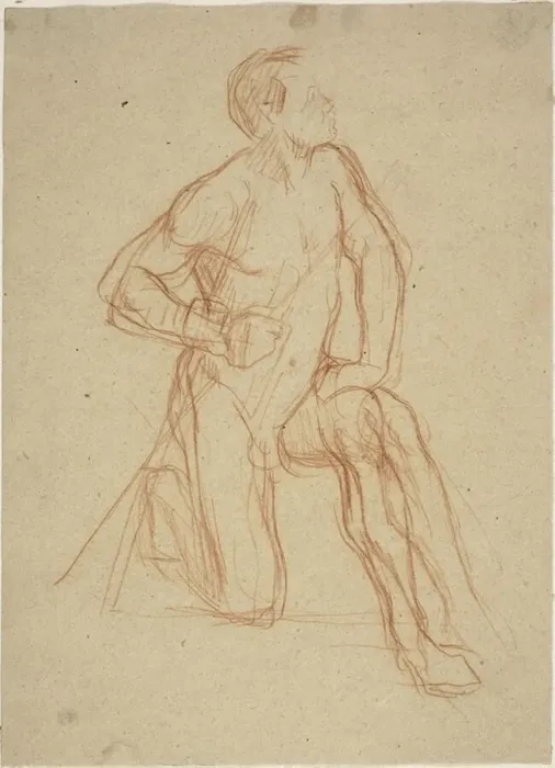 Framed Print : Male Figure Kneeling, c. 1874. Creator: Jules Elie Delaunay Framed Print : Male Figure Kneeling, c. 1874. Creator: Jules Elie Delaunay