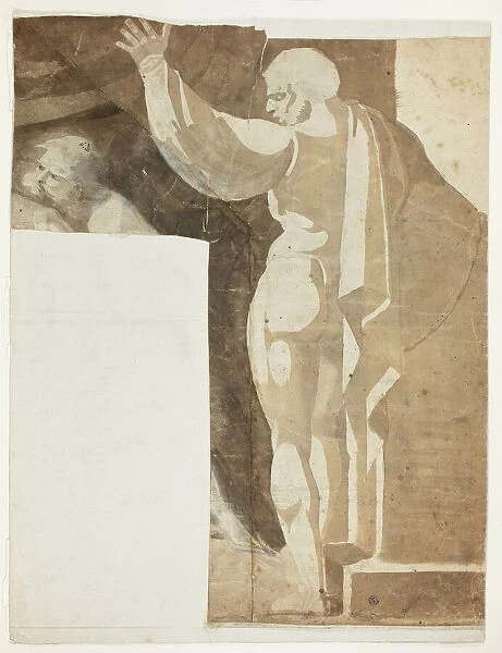 Male Figure with Left Arm Raised Seen from the Back, and Fragment of Old Man, 1770 / 75. Creator: Henry Fuseli