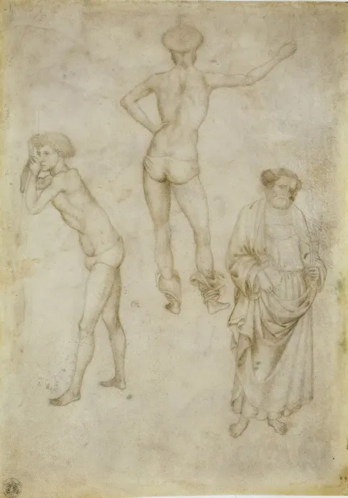 Framed Print : Two male figure studies and Saint Peter, 1430-1435. Artist: Pisanello, Antonio (1395-1455) Framed Print : Two male figure studies and Saint Peter, 1430-1435. Artist: Pisanello, Antonio (1395-1455)