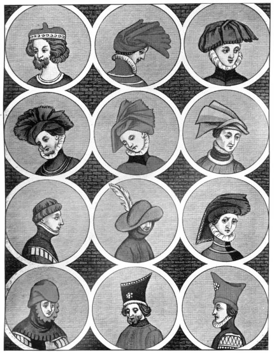 Framed Print : Male headdresses, 14th century, (1910) Framed Print : Male headdresses, 14th century, (1910)