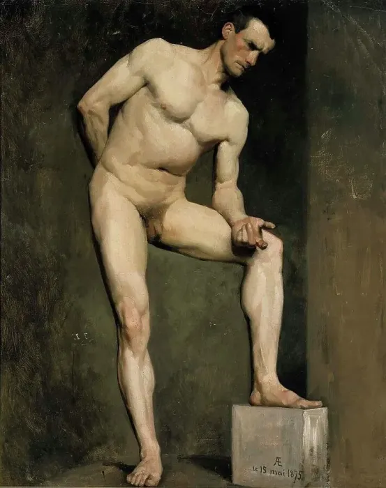 Framed Print : Male Model, academy study, 1875. Creator: Albert Edelfelt Framed Print : Male Model, academy study, 1875. Creator: Albert Edelfelt