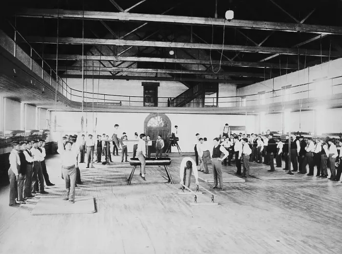 Framed Print : Male Native American students in physical education class, Carlisle... Pennsylvania, c1901 - 1903. Creator: Frances Benjamin Johnston Framed Print : Male Native American students in physical education class, Carlisle... Pennsylvania, c1901 - 1903. Creator: Frances Benjamin Johnston
