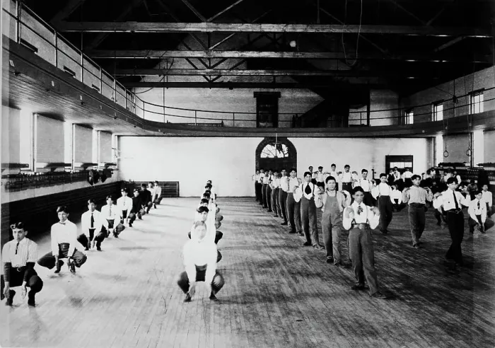 Framed Print : Male Native American students in physical education class, Carlisle... Pennsylvania, c1901 - 1903. Creator: Frances Benjamin Johnston Framed Print : Male Native American students in physical education class, Carlisle... Pennsylvania, c1901 - 1903. Creator: Frances Benjamin Johnston