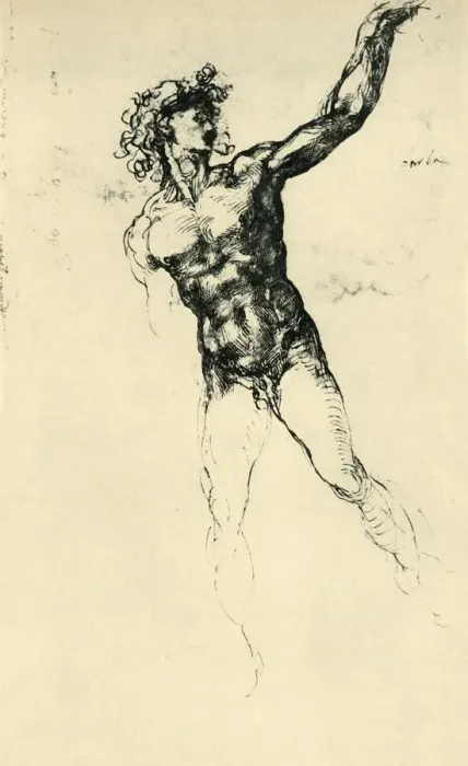 Framed Print : Male nude, 1503-1504, (1943). Creator: Michelangelo Buonarroti Framed Print : Male nude, 1503-1504, (1943). Creator: Michelangelo Buonarroti