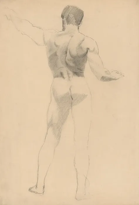 Framed Print : Male nude from behind, 1880-1904. Creator: Janos Fadrusz Framed Print : Male nude from behind, 1880-1904. Creator: Janos Fadrusz
