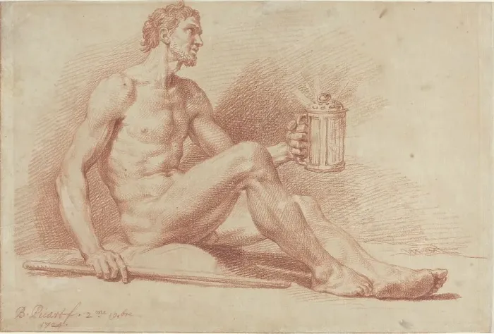 Framed Print : Male Nude with a Lamp (Diogenes), 1724. Creators: Bernard Picart, Nicolas Boileau Despreaux Framed Print : Male Nude with a Lamp (Diogenes), 1724. Creators: Bernard Picart, Nicolas Boileau Despreaux