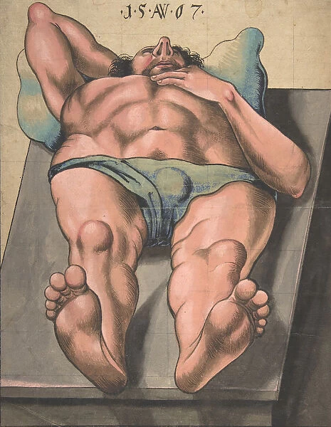 Male Nude Lying on a Table, 1567 (?). Creator: Monogrammist AW