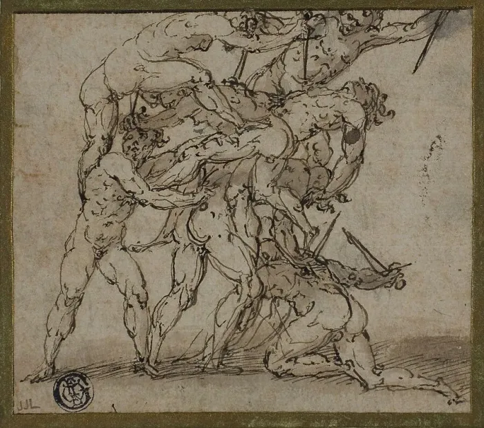 Framed Print : Male Nudes Locked in Combat with Daggers, n.d. Creator: Unknown Framed Print : Male Nudes Locked in Combat with Daggers, n.d. Creator: Unknown