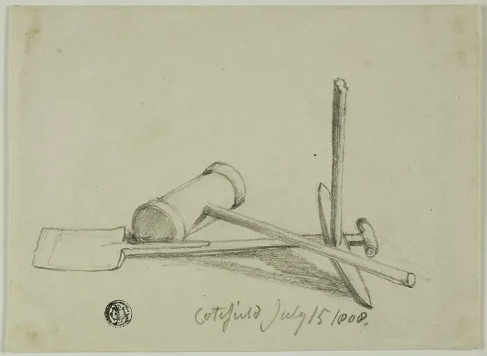 Framed Print : Mallet, Pick and Shovel, 1808 / 47. Creator: Joshua Cristall Framed Print : Mallet, Pick and Shovel, 1808 / 47. Creator: Joshua Cristall