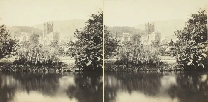 Framed Print : Malvern, the Priory Church, from the Swan Pool, 1850 / 94. Creator: Francis Bedford Framed Print : Malvern, the Priory Church, from the Swan Pool, 1850 / 94. Creator: Francis Bedford