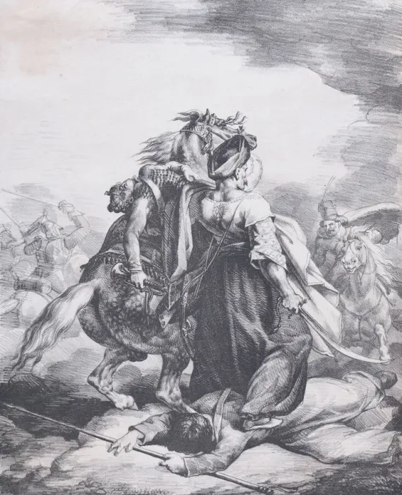Framed Print : Mameluck Defending a Wounded Trumpeter, 1818. Creator: Theodore Gericault Framed Print : Mameluck Defending a Wounded Trumpeter, 1818. Creator: Theodore Gericault