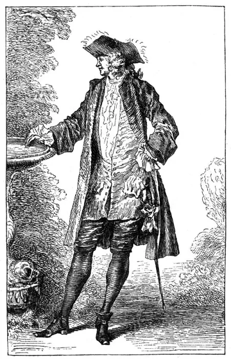 Framed Print : Man in 18th-century French costume, (1885). Artist: Jean-Antoine Watteau Framed Print : Man in 18th-century French costume, (1885). Artist: Jean-Antoine Watteau