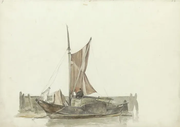 Framed Print : Man aboard a sailing boat, 1797-1838. Creator: Johannes Christiaan Schotel Framed Print : Man aboard a sailing boat, 1797-1838. Creator: Johannes Christiaan Schotel
