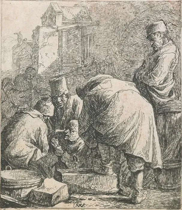 Framed Print : Man adjusting his footwear, 1631-1677. Creator: Thomas Wyck Framed Print : Man adjusting his footwear, 1631-1677. Creator: Thomas Wyck