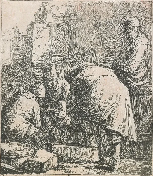 Framed Print : Man adjusting his footwear, 1631-1677. Creator: Thomas Wyck Framed Print : Man adjusting his footwear, 1631-1677. Creator: Thomas Wyck