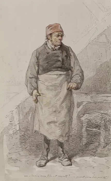 Framed Print : Man in Apron and Cap, c1855. Creator: Paul Gavarni Framed Print : Man in Apron and Cap, c1855. Creator: Paul Gavarni