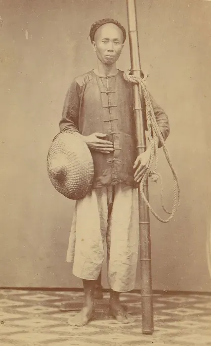 Framed Print : Man with Bamboo Pole, 1870s. Creator: Unknown Framed Print : Man with Bamboo Pole, 1870s. Creator: Unknown
