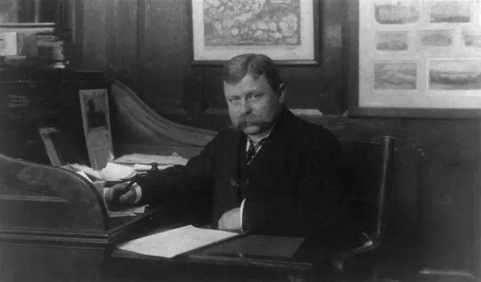 Framed Print : Man (banker?) seated at desk in American Security and Trust Co. Washington, D.C. c1890 - c1950. Creator: Frances Benjamin Johnston Framed Print : Man (banker?) seated at desk in American Security and Trust Co. Washington, D.C. c1890 - c1950. Creator: Frances Benjamin Johnston