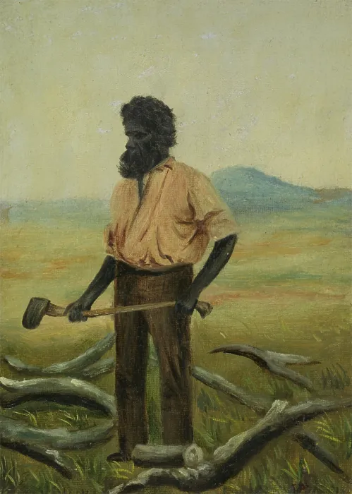 Framed Print : A man with a beard holding an axe to chop the branches of a tree, between 1800 and 1899. Creator: Unknown Framed Print : A man with a beard holding an axe to chop the branches of a tree, between 1800 and 1899. Creator: Unknown