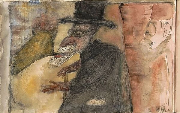Man with a beard, walking stick and top hat, in profile to the left, 1944. Creator: Samuel Jessurun de Mesquita
