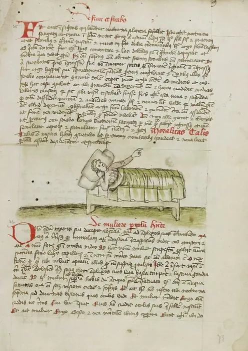Framed Print : A Man in a Bed; Fables, third quarter of 15th century. Creator: Unknown Framed Print : A Man in a Bed; Fables, third quarter of 15th century. Creator: Unknown