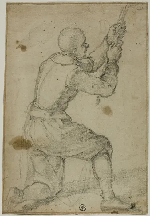 Framed Print : Man on Bended Knee, Pulling on Rope, c.1604. Creator: Bernardino Poccetti Framed Print : Man on Bended Knee, Pulling on Rope, c.1604. Creator: Bernardino Poccetti