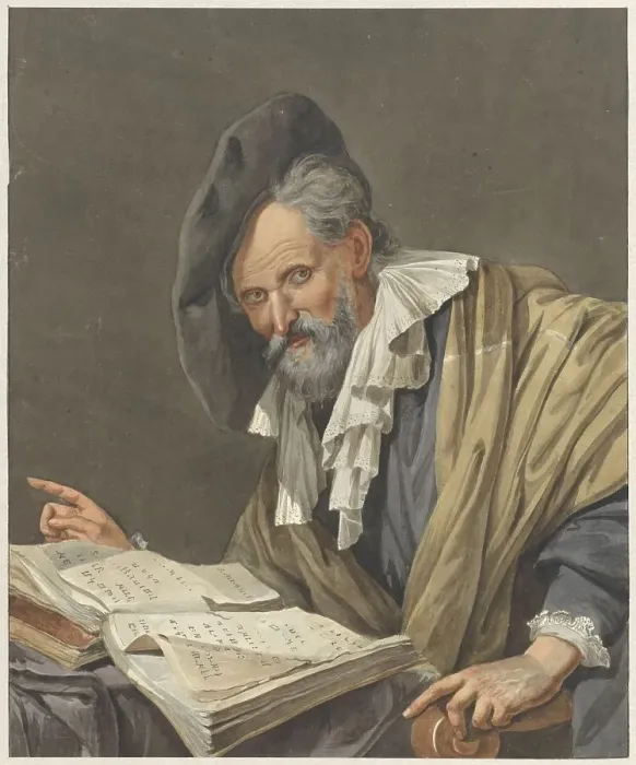 Framed Print : Man with beret and a book, 1798. Creator: R.M. Pruysenaar Framed Print : Man with beret and a book, 1798. Creator: R.M. Pruysenaar