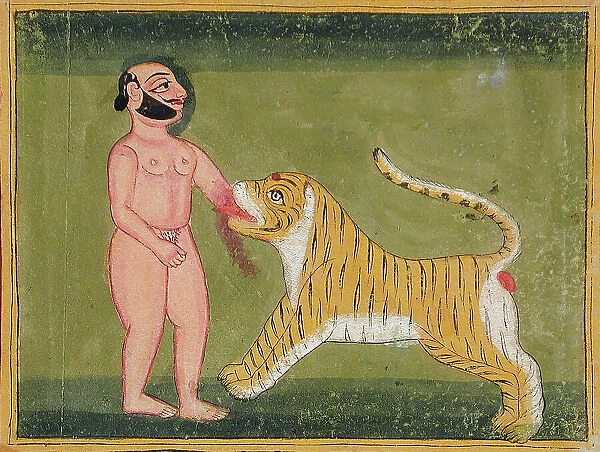 Man Bitten on Arm by Tiger (verso), 19th century. Creator: Unknown