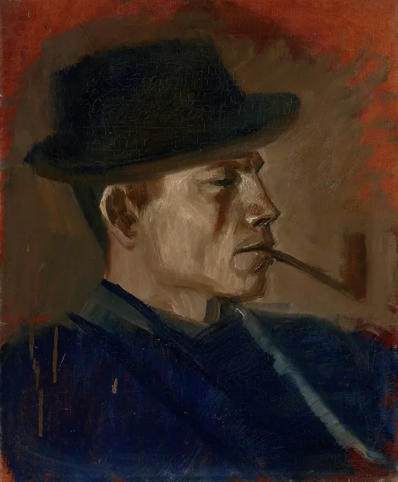Framed Print : Man in Blue Smoking, 1880-1900. Creator: Ladislav Mednyanszky Framed Print : Man in Blue Smoking, 1880-1900. Creator: Ladislav Mednyanszky