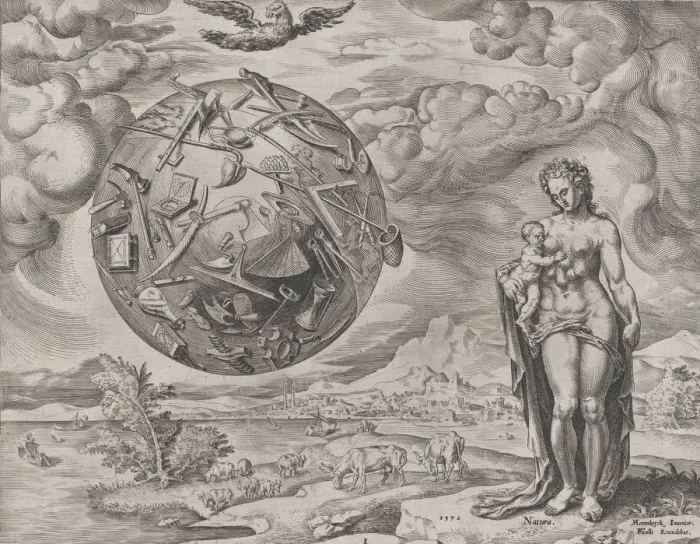 Framed Print : Man Born to Toil, from The Reward of Labour and Diligence, plate 1, 1572. 1572 Framed Print : Man Born to Toil, from The Reward of Labour and Diligence, plate 1, 1572. 1572