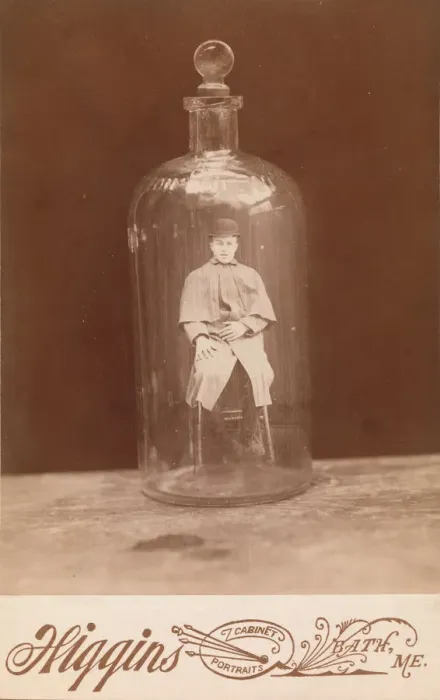 Framed Print : Man in Bottle, ca. 1888. Creator: John C. Higgins Framed Print : Man in Bottle, ca. 1888. Creator: John C. Higgins