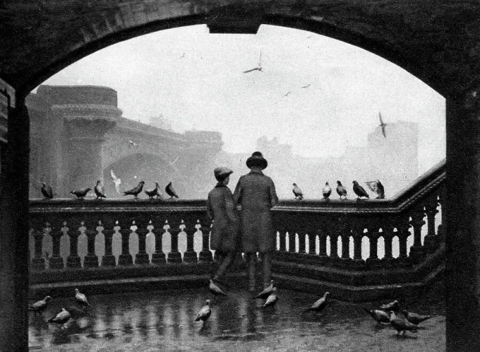 Framed Print : A man and a boy feeding the birds by Blackfriars Bridge, London, 1926-1927 Framed Print : A man and a boy feeding the birds by Blackfriars Bridge, London, 1926-1927