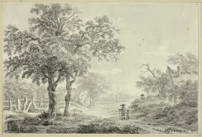 Framed Print : Man and Boy Walking Down Village Road, n.d. Creators: Jan van Goyen, Paulus van Liender Framed Print : Man and Boy Walking Down Village Road, n.d. Creators: Jan van Goyen, Paulus van Liender
