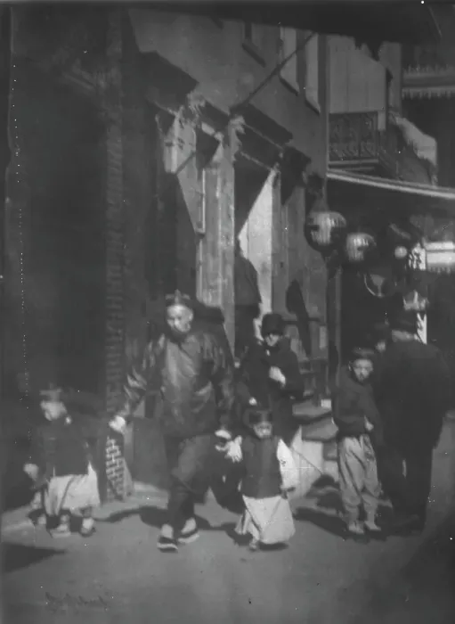 Framed Print : Man and two boys walking along a street, Chinatown, San Francisco, between 1896 and 1906. Creator: Arnold Genthe Framed Print : Man and two boys walking along a street, Chinatown, San Francisco, between 1896 and 1906. Creator: Arnold Genthe