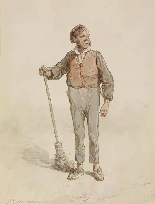 Framed Print : Man with Broom, 1855-1857. Creator: Paul Gavarni Framed Print : Man with Broom, 1855-1857. Creator: Paul Gavarni