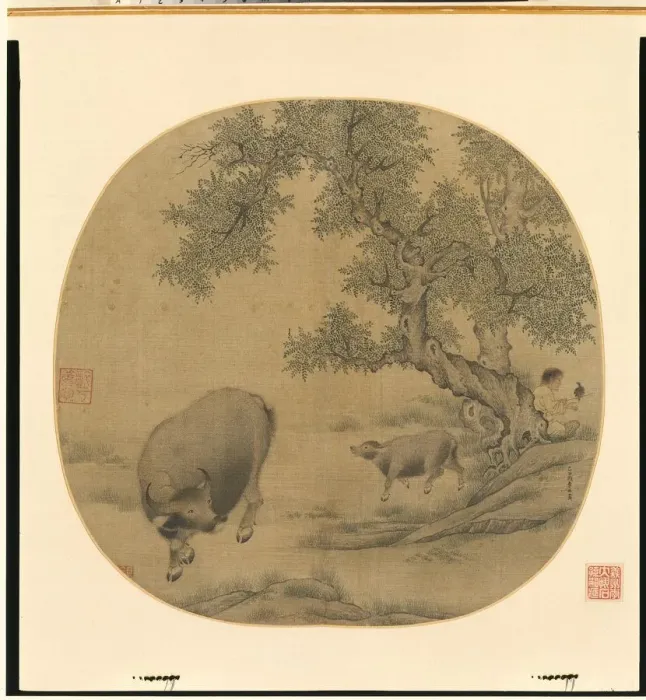 Framed Print : Man, Buffalo, and Calf, 1205 or 1265. Creator: Li You (Chinese, 1200s) Framed Print : Man, Buffalo, and Calf, 1205 or 1265. Creator: Li You (Chinese, 1200s)