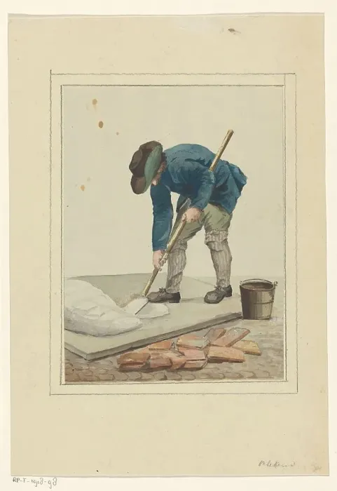 Framed Print : Man busy mixing lime, 1700-1800. Creator: Anon Framed Print : Man busy mixing lime, 1700-1800. Creator: Anon