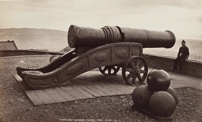 Framed Print : Man with Cannon, Edinburgh Castle, between 1870 and 1880. Creator: George Washington Wilson Framed Print : Man with Cannon, Edinburgh Castle, between 1870 and 1880. Creator: George Washington Wilson