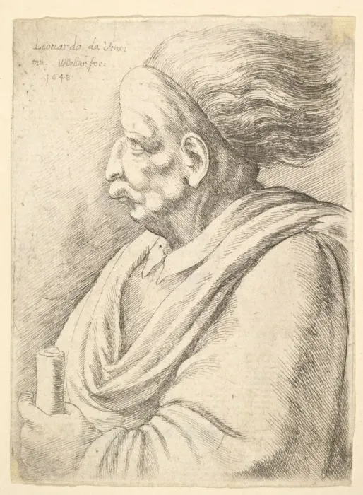 Framed Print : Man with caricatured features and hair streaming behind, in half-length to left, 1648 Framed Print : Man with caricatured features and hair streaming behind, in half-length to left, 1648