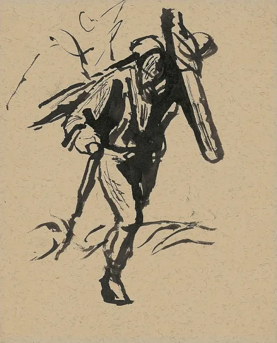 Framed Print : Man carrying a cross, 1940-1944. Creator: Jan Novak Framed Print : Man carrying a cross, 1940-1944. Creator: Jan Novak