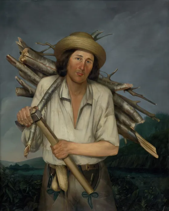 Framed Print : Man carrying a load of wood, 1855-1860. Creator: Anton Stadler Framed Print : Man carrying a load of wood, 1855-1860. Creator: Anton Stadler