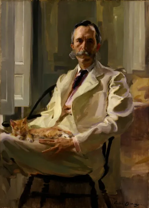Framed Print : Man with the Cat (Henry Sturgis Drinker), 1898. Creator: Cecilia Beaux Framed Print : Man with the Cat (Henry Sturgis Drinker), 1898. Creator: Cecilia Beaux