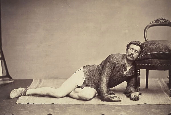 [Man in Chainmail Tunic Posing as a Dying Soldier], ca. 1863. Creator: Constant Delessert