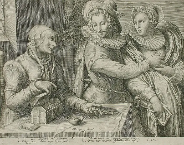 Framed Print : Man Chooses a Young Woman, 1600. Creator: Jacob Matham Framed Print : Man Chooses a Young Woman, 1600. Creator: Jacob Matham