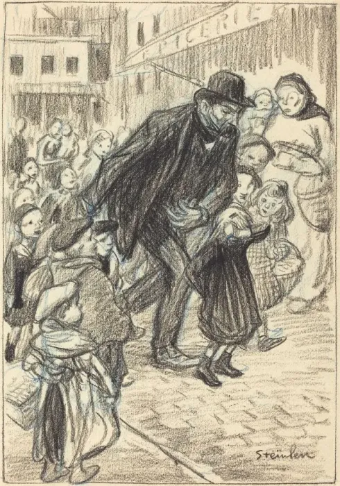 Framed Print : A Man on a City Street, Surrounded by Children (Un Pere) Framed Print : A Man on a City Street, Surrounded by Children (Un Pere)