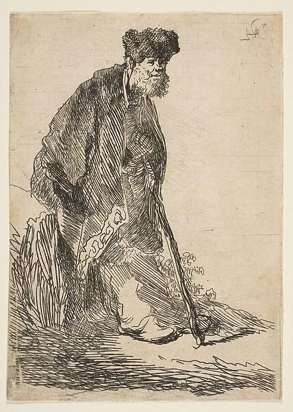 Man in a Coat and Fur Cap Leaning against a Bank, ca. 1630